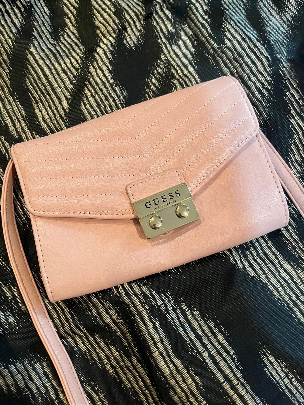GUESS Pink Quilted Crossbody Wallet with Gold Hardware